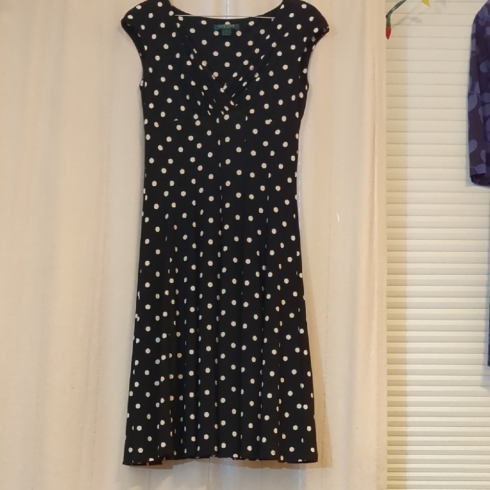 Ralph Lauren Black and White Sheath Dress with Bateau Neckline